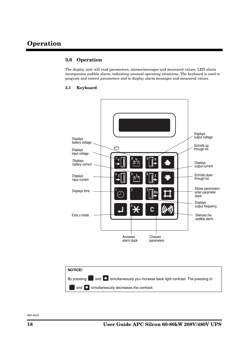 Operation, 0 operation | American Power Conversion 60-80kW 208/480V User Manual | Page 18 / 34