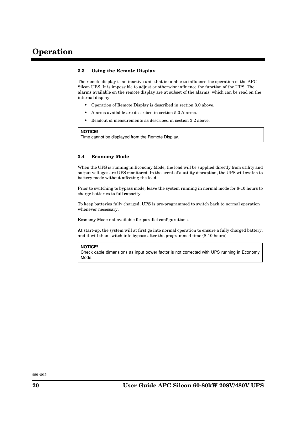 Operation | American Power Conversion 60-80kW 208/480V User Manual | Page 20 / 34