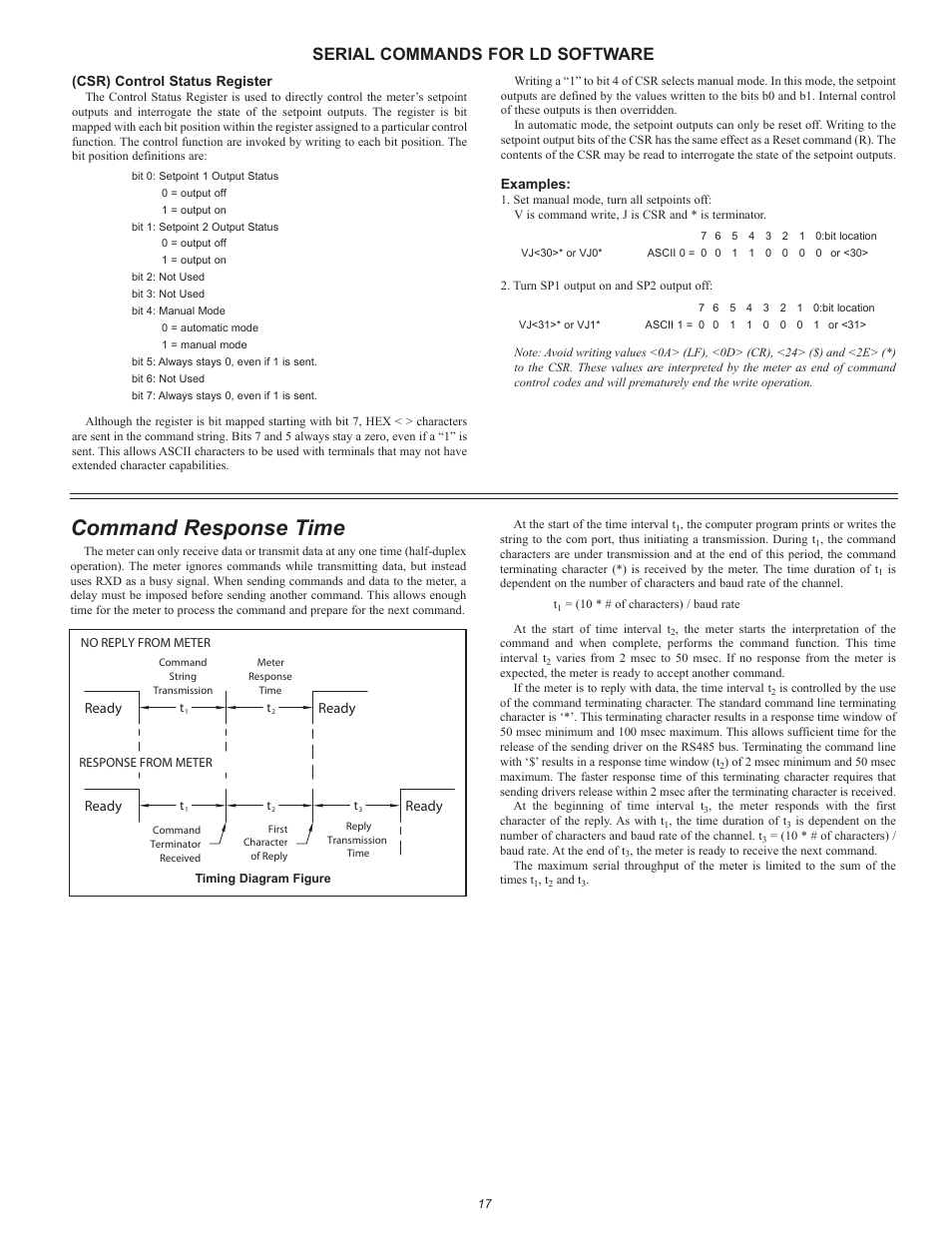 Command response time, Serial commands for ld software | Red Lion LDSG User Manual | Page 17 / 20