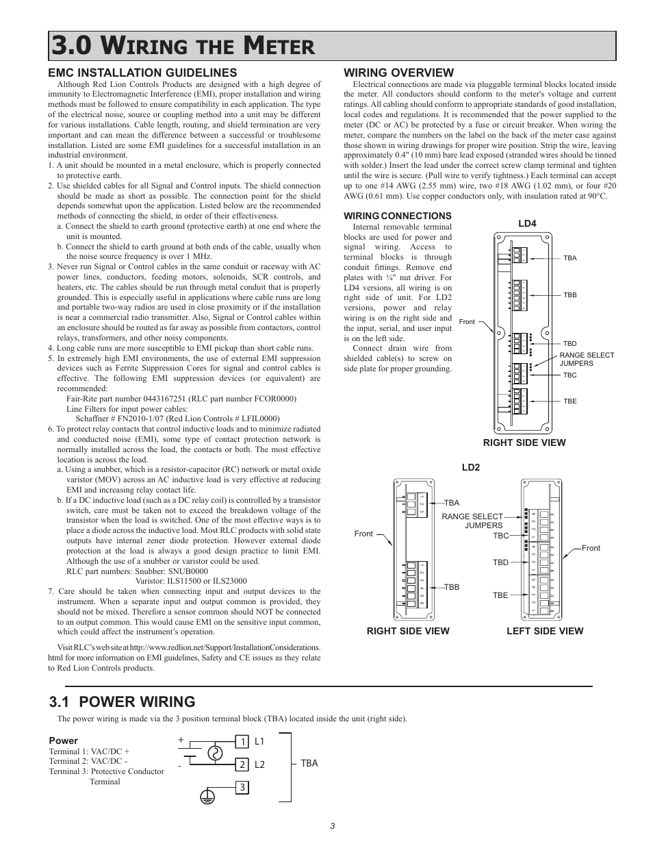 Iring, Eter, 1 power wiring | Emc installation guidelines, Wiring overview | Red Lion LDSG User Manual | Page 3 / 20