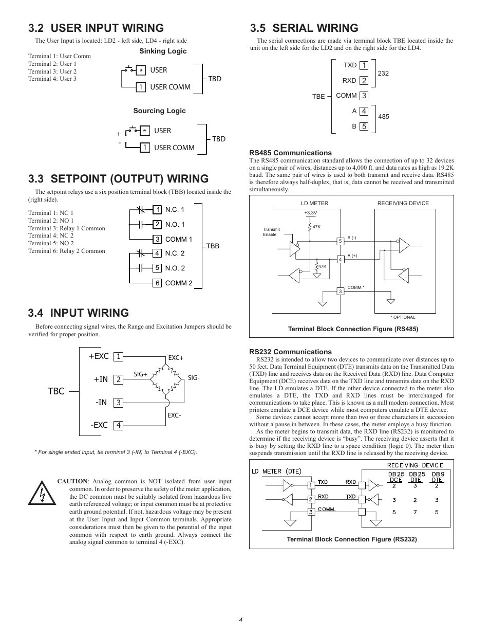 4 input wiring 3.2 user input wiring, 3 setpoint (output) wiring, 5 serial wiring | Red Lion LDSG User Manual | Page 4 / 20