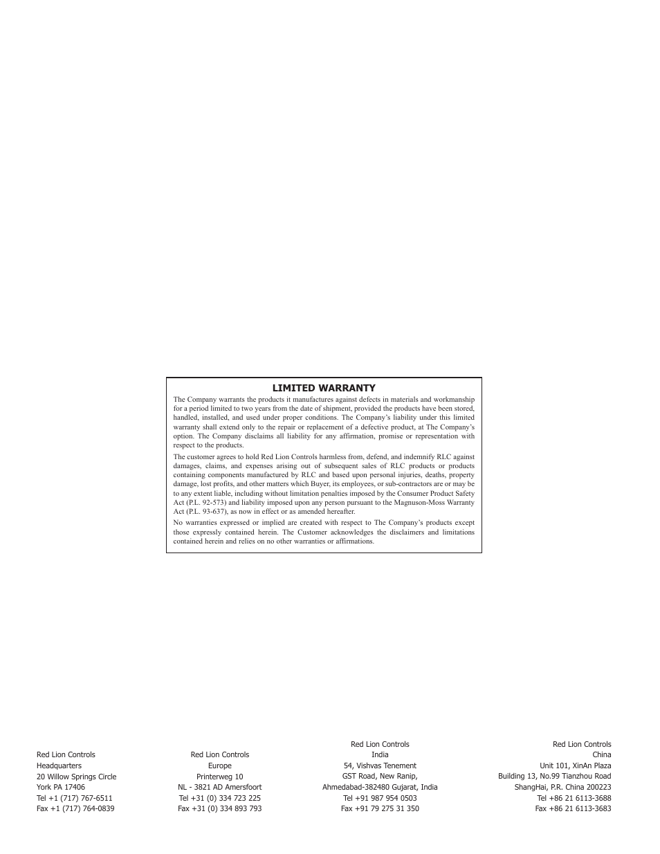Limited warranty | Red Lion PAX2S User Manual | Page 36 / 36