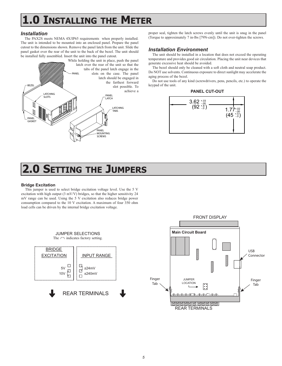 Nstalling, Eter, Etting | Umpers | Red Lion PAX2S User Manual | Page 5 / 36