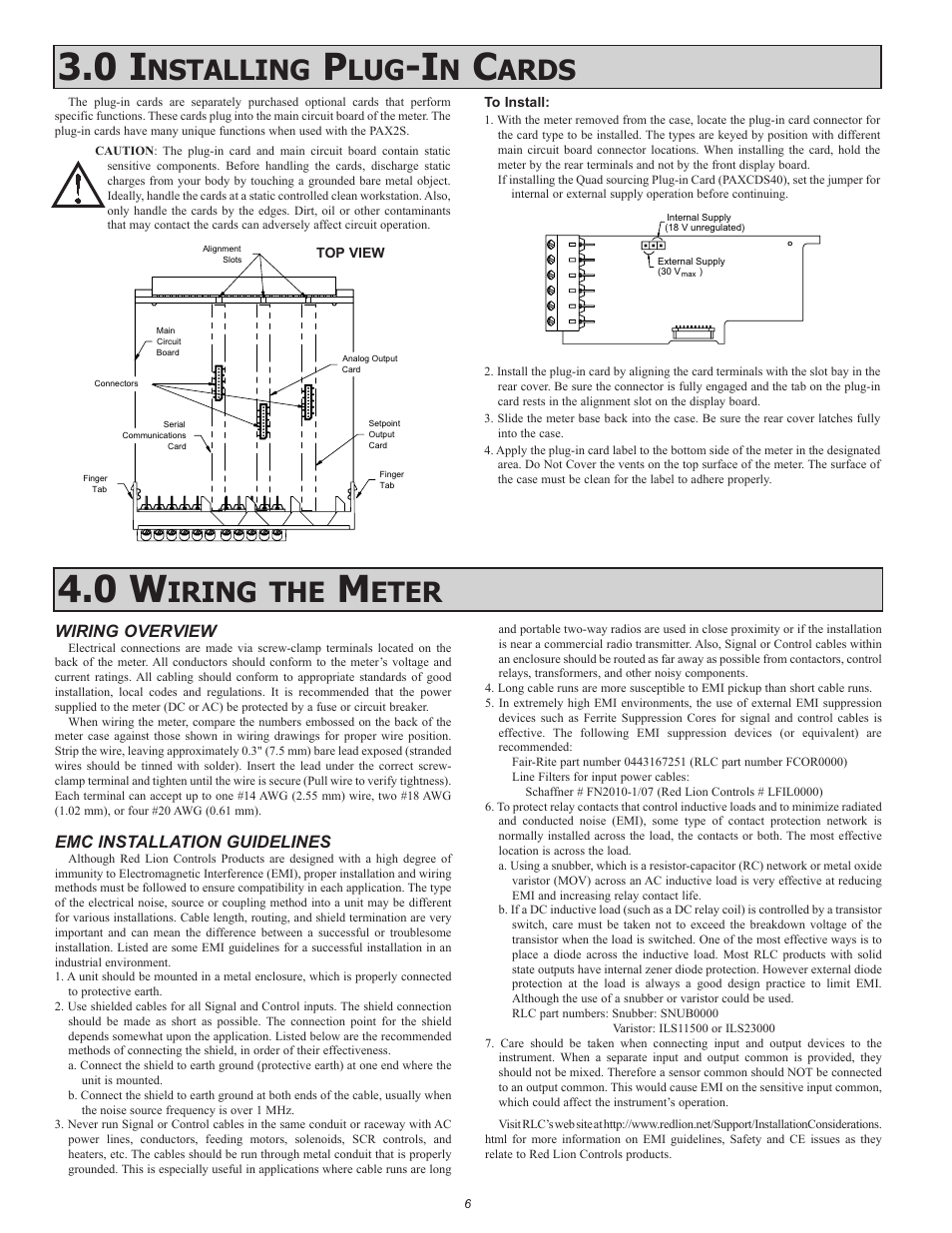 Nstalling, Ards, Iring | Eter | Red Lion PAX2S User Manual | Page 6 / 36