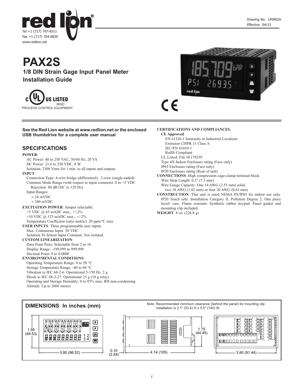 Red Lion PAX2S User Manual | 4 pages