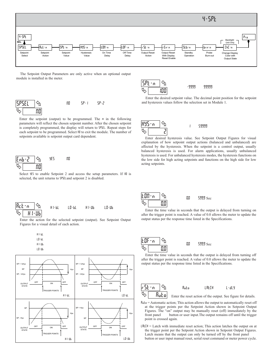 4 module 4 - s, No spsel, No enb-2 | Hi-ub act-n, 100 spt-n, 2hys-n, 0 tof-n, 0 ton-n, Auto rst-n, Etpoint | Red Lion CUB5RT User Manual | Page 10 / 12