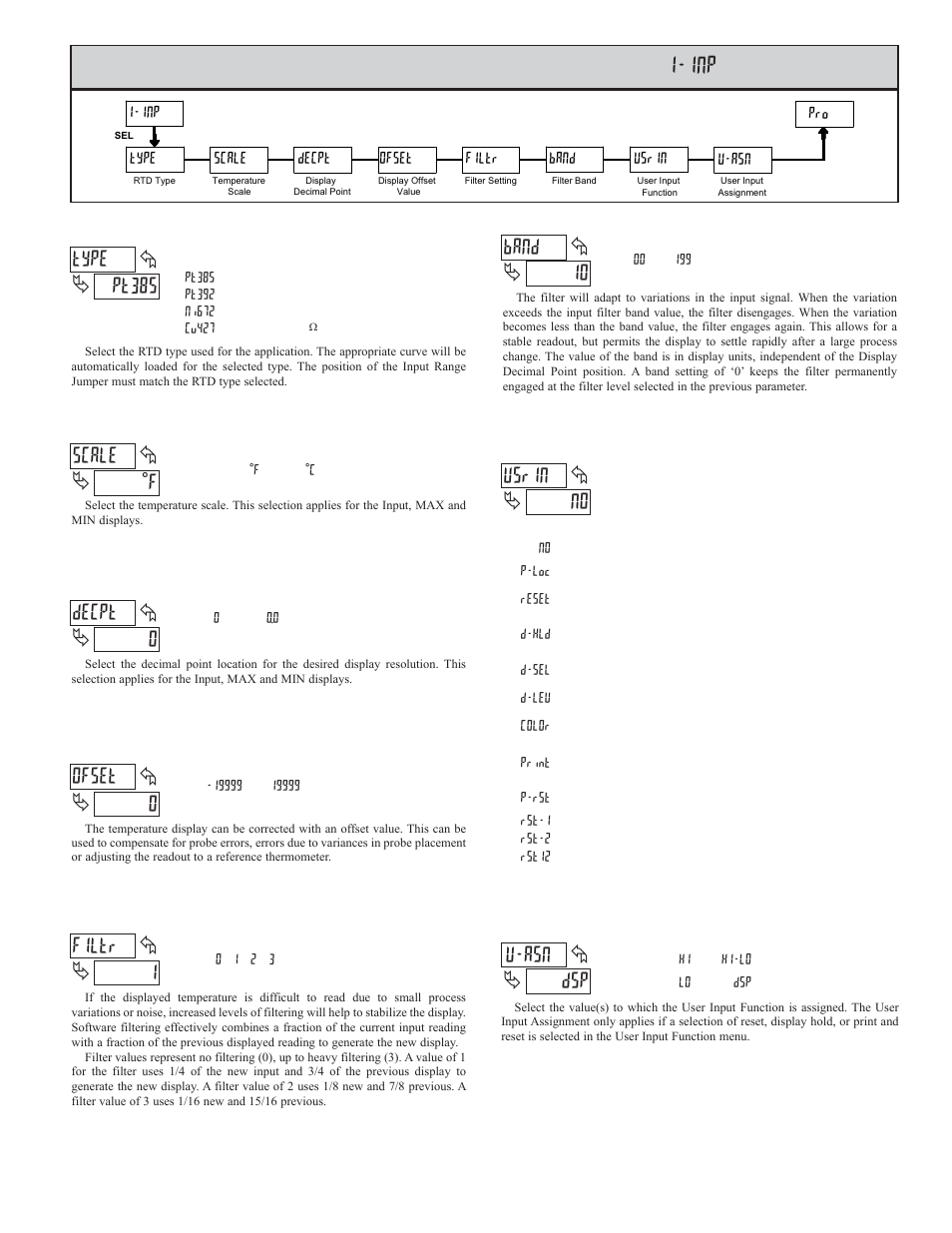 1 module 1 - s, Pt385 type, 0decpt | 1filtr, 10 band, F scale, 0ofset, No usrin, Dsp u-asn, Ignal | Red Lion CUB5RT User Manual | Page 7 / 12