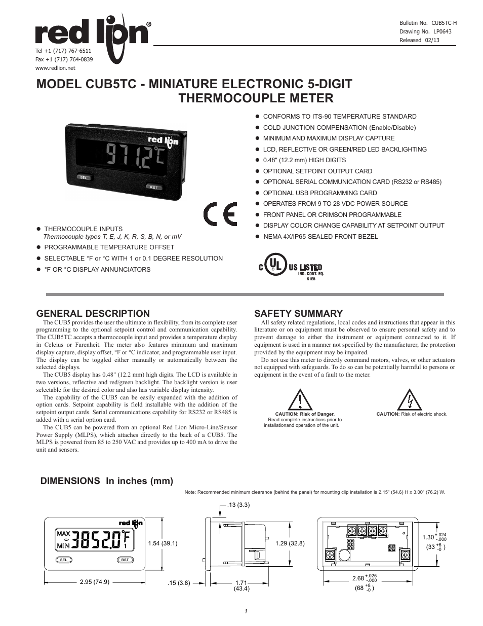 Red Lion CUB5TC User Manual | 12 pages