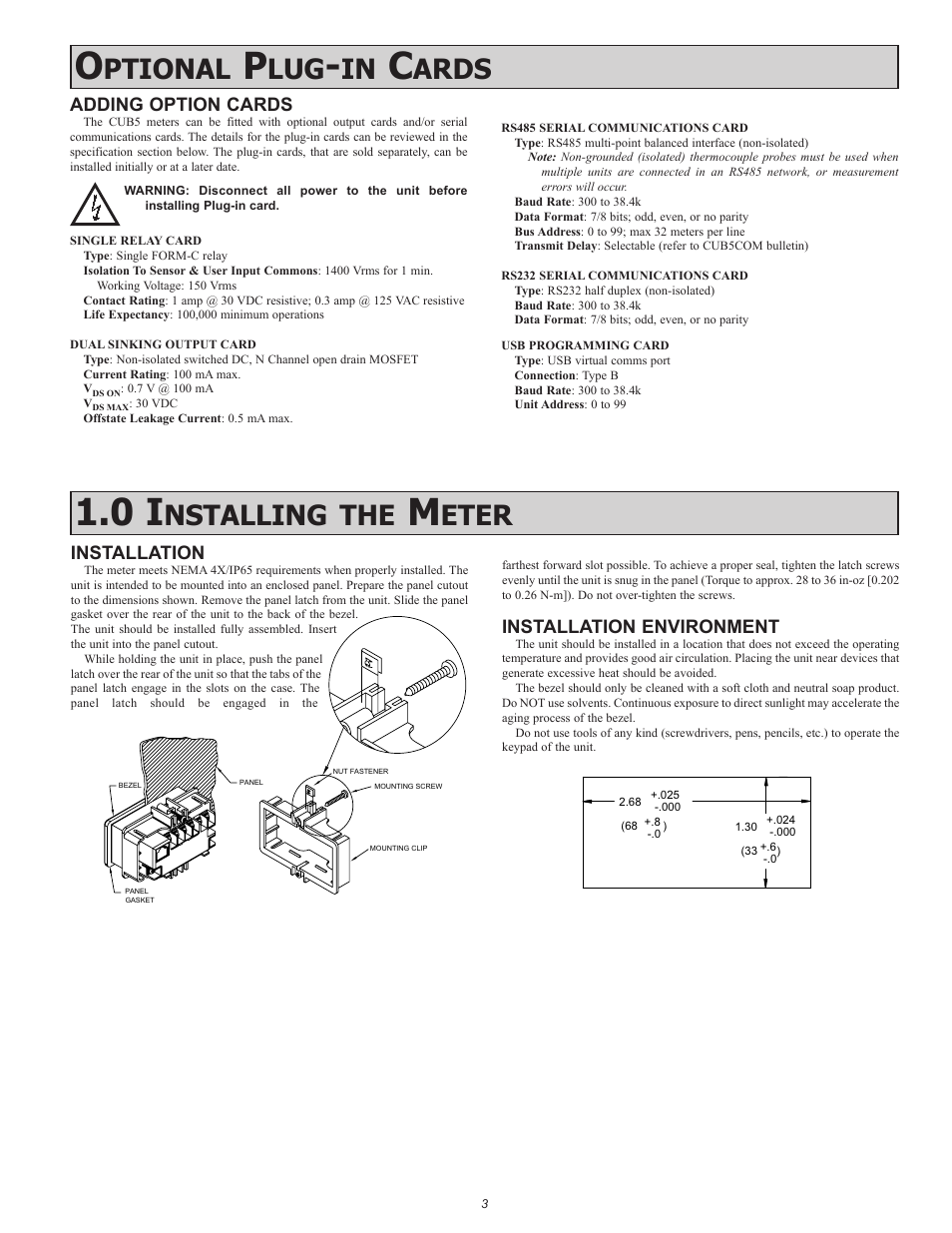 Ptional, Ards, Nstalling | Eter, Adding option cards, Installation, Installation environment | Red Lion CUB5TC User Manual | Page 3 / 12