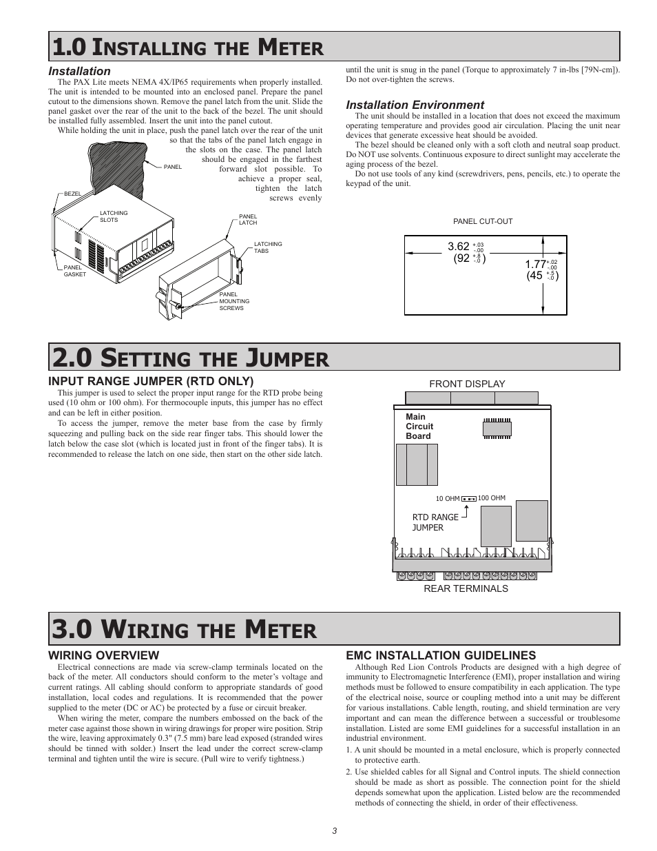 Iring, Eter, Etting | Umper, Nstalling | Red Lion PAXLT User Manual | Page 3 / 12
