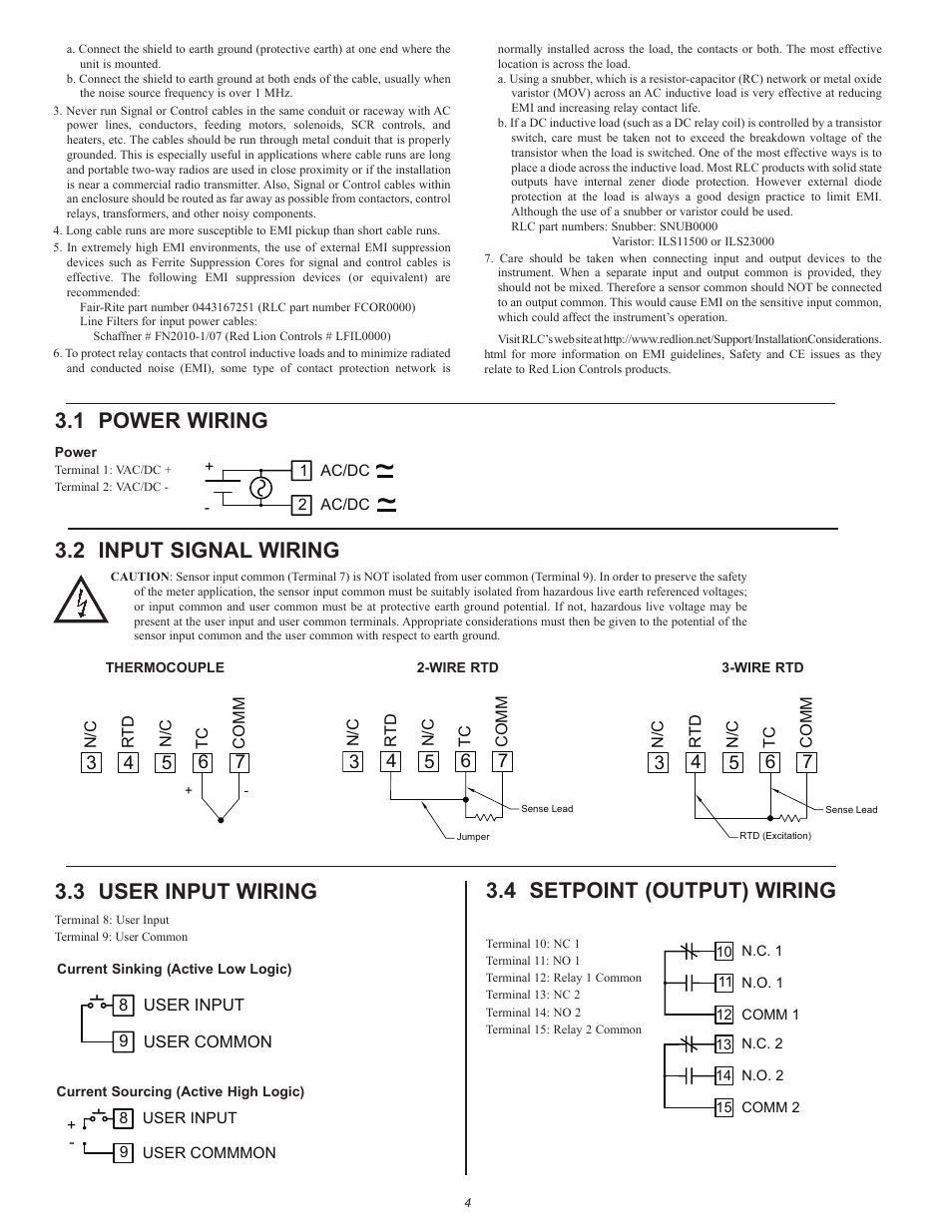 3 user input wiring, 4 setpoint (output) wiring, 2 input signal wiring 3.1 power wiring | Red Lion PAXLT User Manual | Page 4 / 12