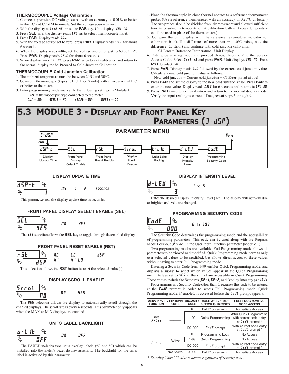 3 module 3 - d, Isplay, Ront | Anel, Arameters | Red Lion PAXLT User Manual | Page 8 / 12