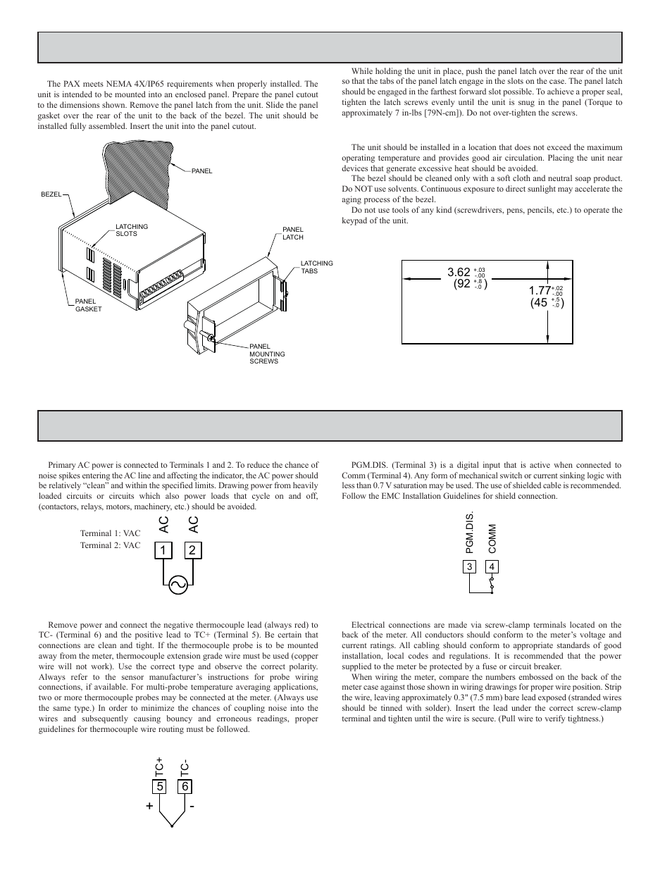 Iring, Eter, Nstalling | Red Lion PAXLTC User Manual | Page 4 / 8