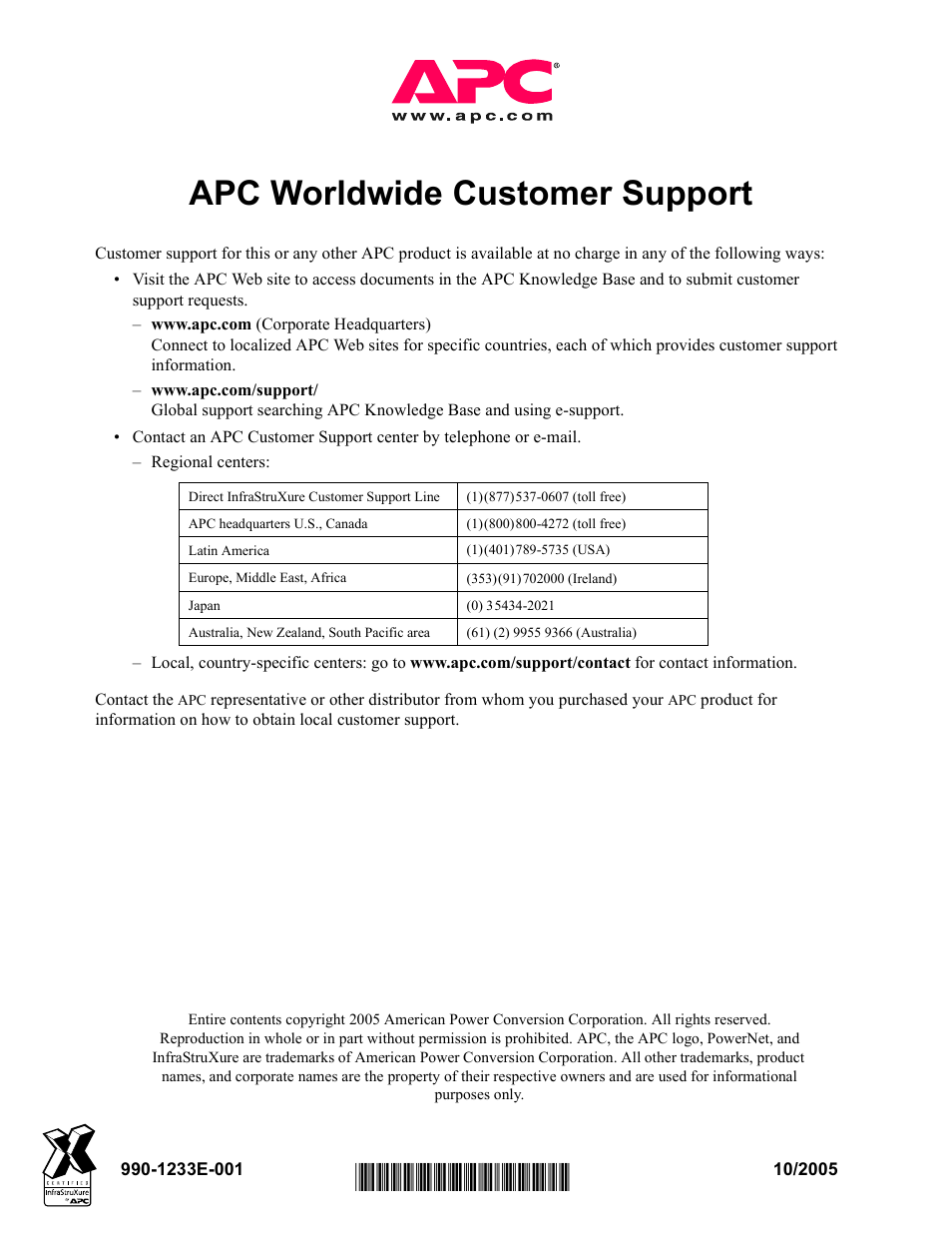 Apc worldwide customer support | American Power Conversion Automatic Transfer User Manual | Page 25 / 25