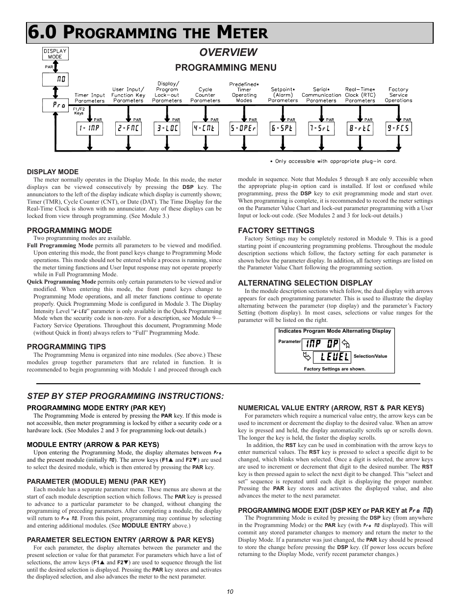 Rogramming the, Eter, Overview | Programming menu, Step by step programming instructions | Red Lion PAXCK User Manual | Page 10 / 28