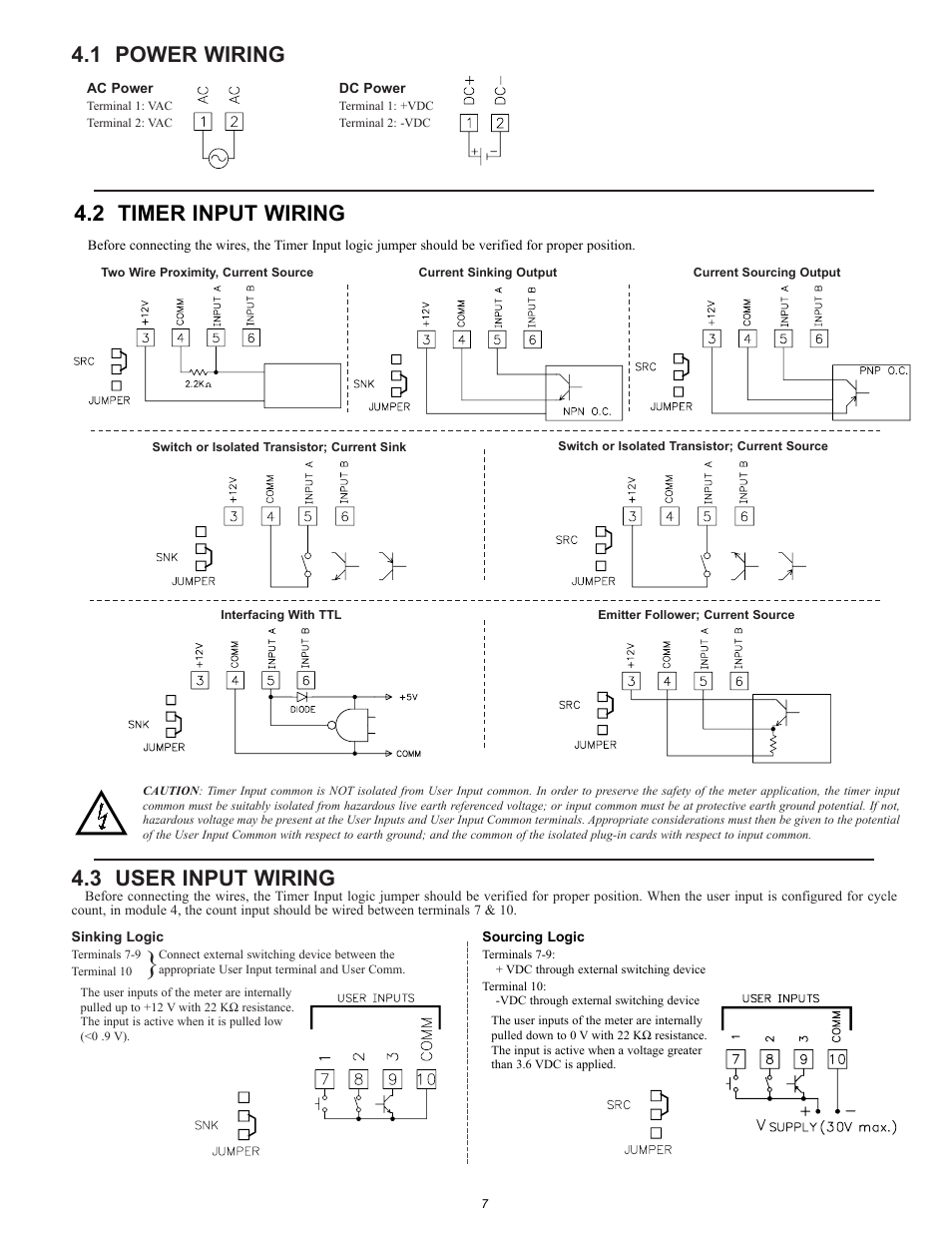 2 timer input wiring, 1 power wiring, 3 user input wiring | Red Lion PAXCK User Manual | Page 7 / 28