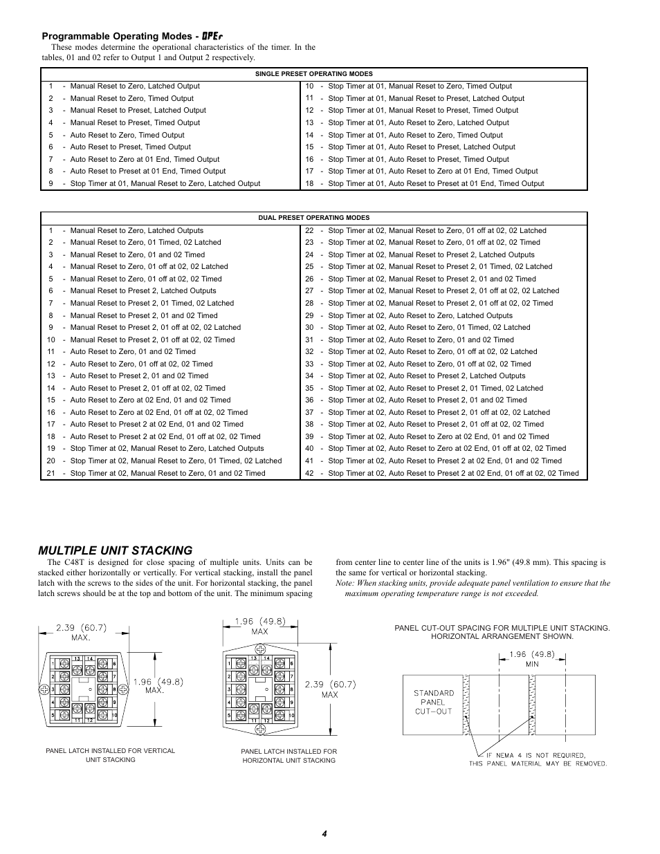 0011&&ss, Multiple unit stacking, Programmable operating modes | Red Lion C48T User Manual | Page 4 / 5
