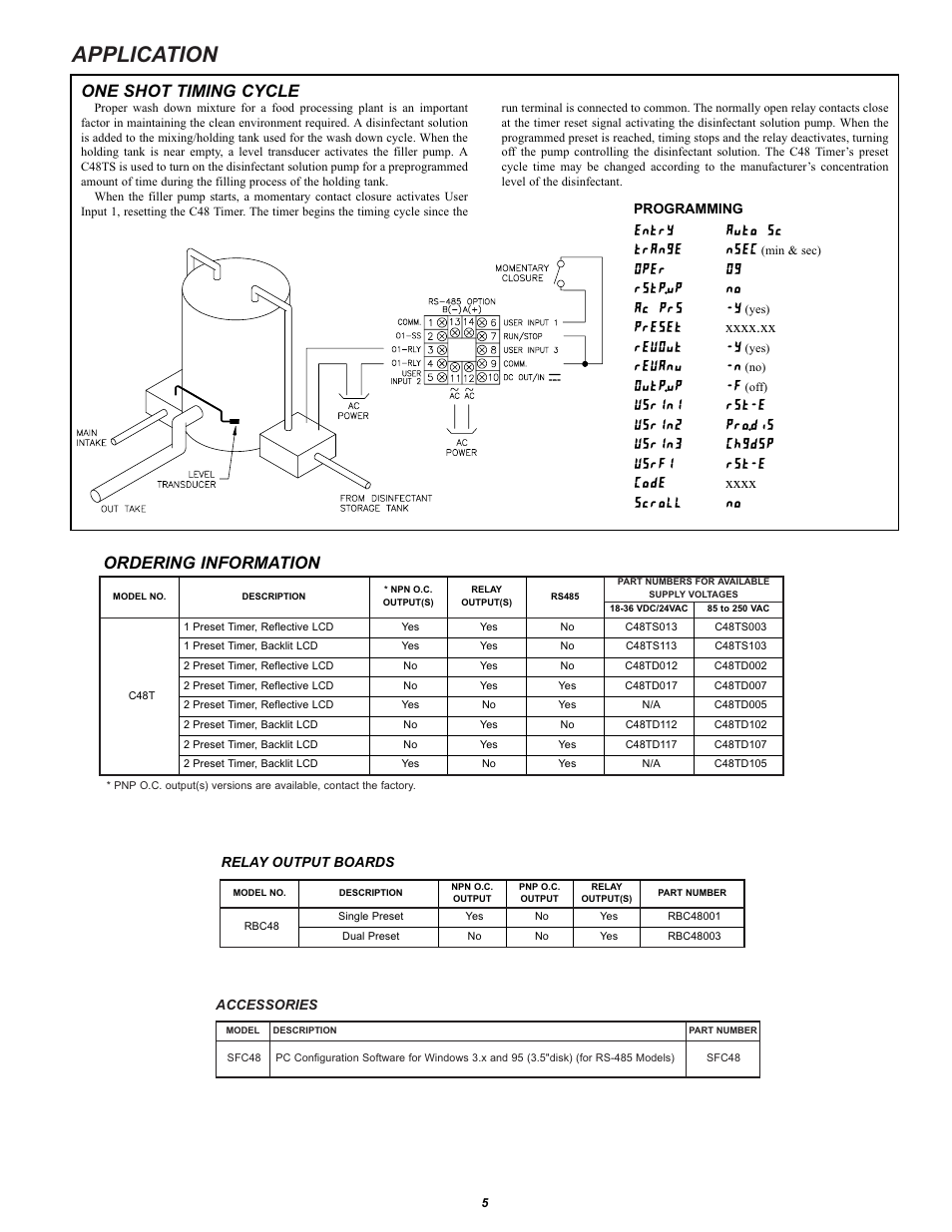 Application, Ous: "vup 4d us"o(& o4, 1s&4&u | S&70vu, S&7"ov o, 0vu1v1, 4dsp-- op, Ordering information, One shot timing cycle | Red Lion C48T User Manual | Page 5 / 5