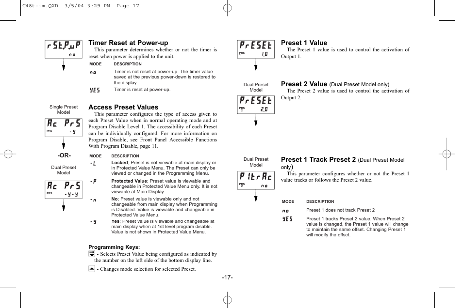 Ac prs, Rst.p.up, Preset | Pltrac, Y -n -p, Yes no | Red Lion C48T User Manual | Page 23 / 44
