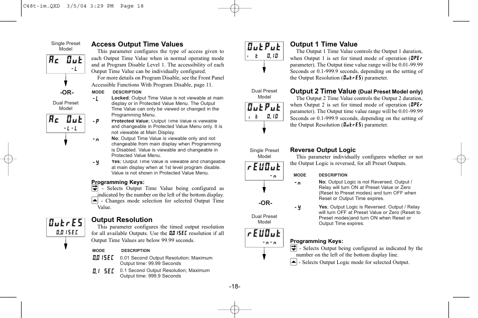 Ac out, Outres, Revout | Output, L -y -n -p, 01sec, 1 sec, N -y | Red Lion C48T User Manual | Page 24 / 44
