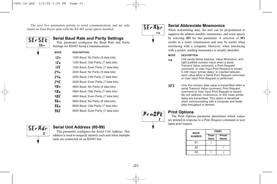 Prnopt, Serset, Seradr | Serabr, No yes | Red Lion C48T User Manual | Page 27 / 44