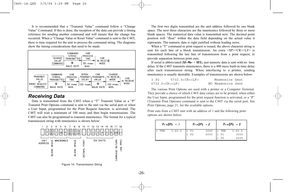 Receiving data, Prnopt, 1prnopt | 2prnopt | Red Lion C48T User Manual | Page 32 / 44