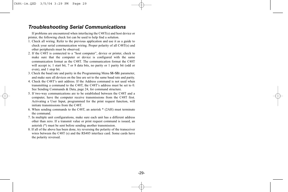 Troubleshooting serial communications | Red Lion C48T User Manual | Page 35 / 44