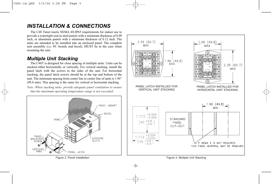 Installation & connections, Multiple unit stacking | Red Lion C48T User Manual | Page 9 / 44