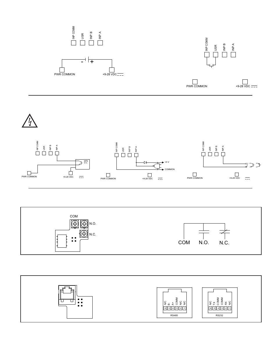 1 power wiring, 2 user input wiring, 3 input wiring | Com n.o. n.c, Dc power, Sinking logic, Electrical connections setpoint relay plug-in card | Red Lion CUB5T User Manual | Page 5 / 16