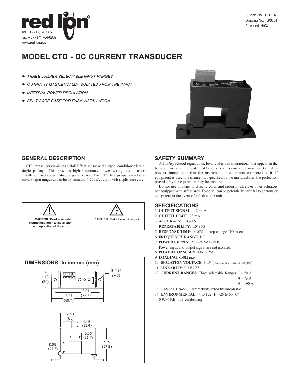 Red Lion CTD User Manual | 2 pages