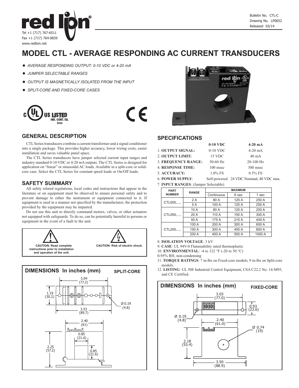Red Lion CTL User Manual | 2 pages