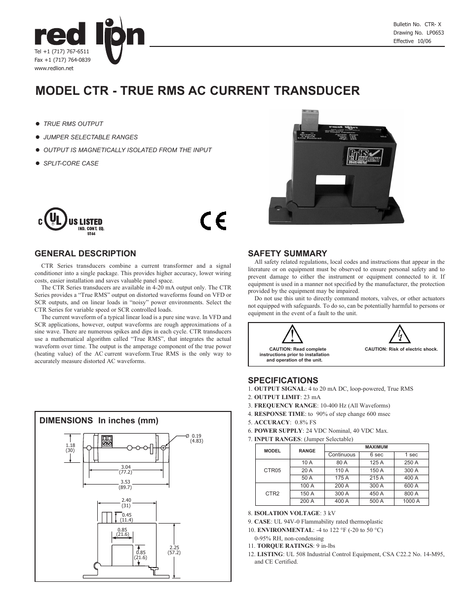 Red Lion CTR User Manual | 2 pages