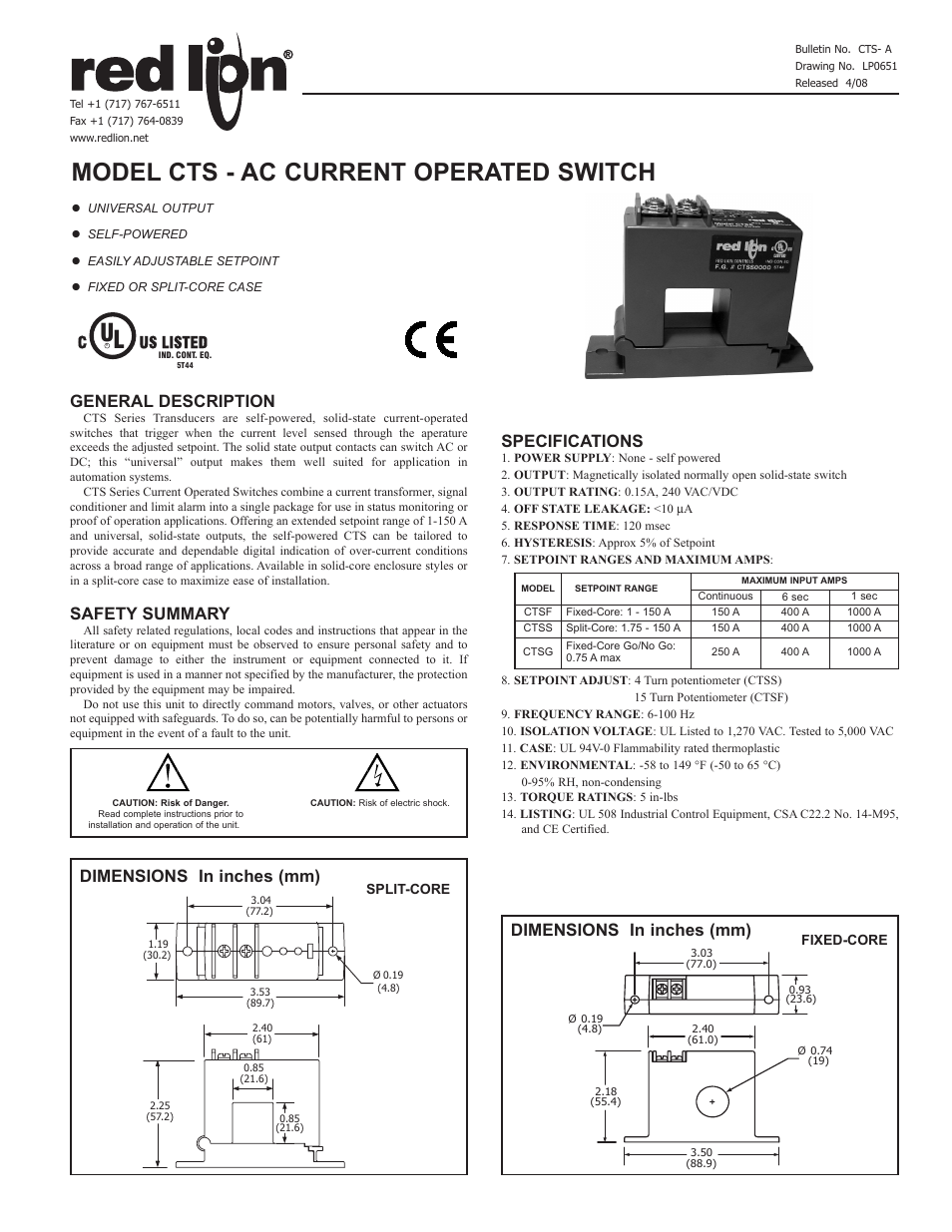 Red Lion CTS User Manual | 2 pages