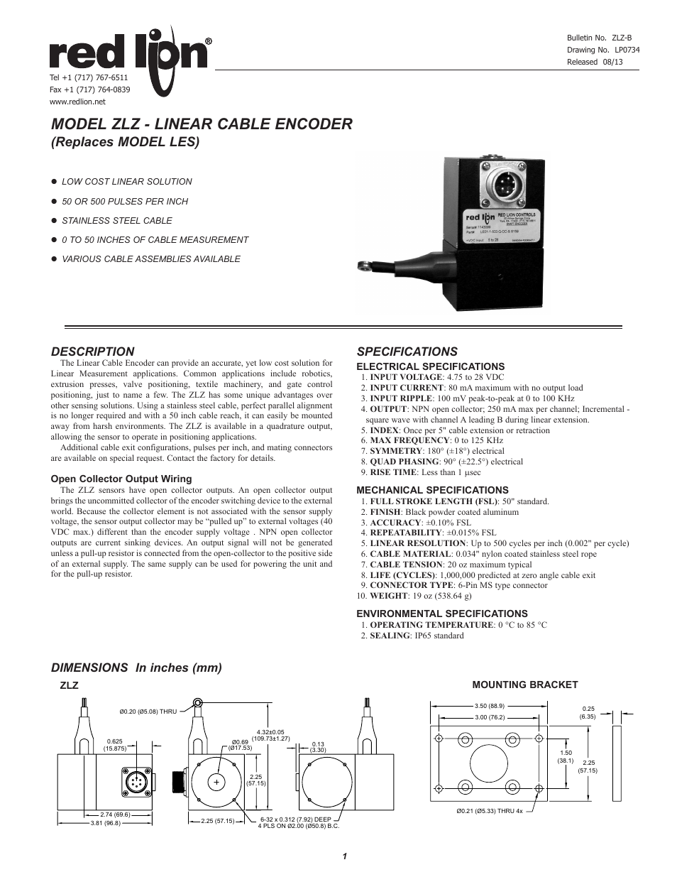 Red Lion ZLZ - LINEAR ENCODER User Manual | 2 pages