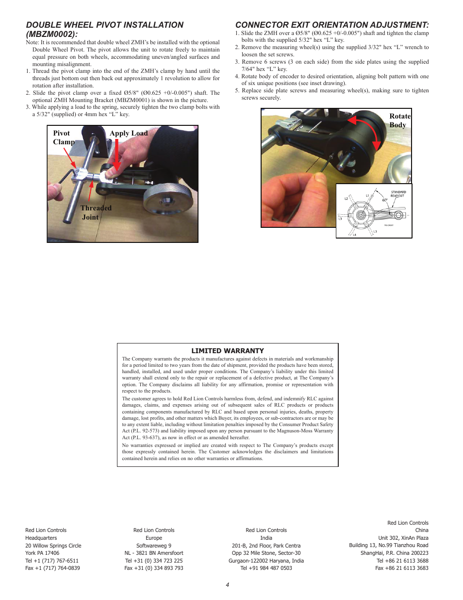 Double wheel pivot installation (mbzm0002), Connector exit orientation adjustment | Red Lion ZMH - HEAVY DUTY User Manual | Page 4 / 4