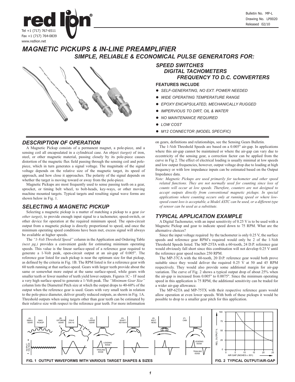 Red Lion MP-STANDARD MAGNETIC PICKUPS User Manual | 2 pages