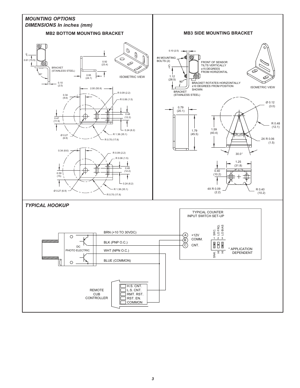 Mounting options dimensions in inches (mm), Typical hookup | Red Lion DC POWERED User Manual | Page 3 / 4