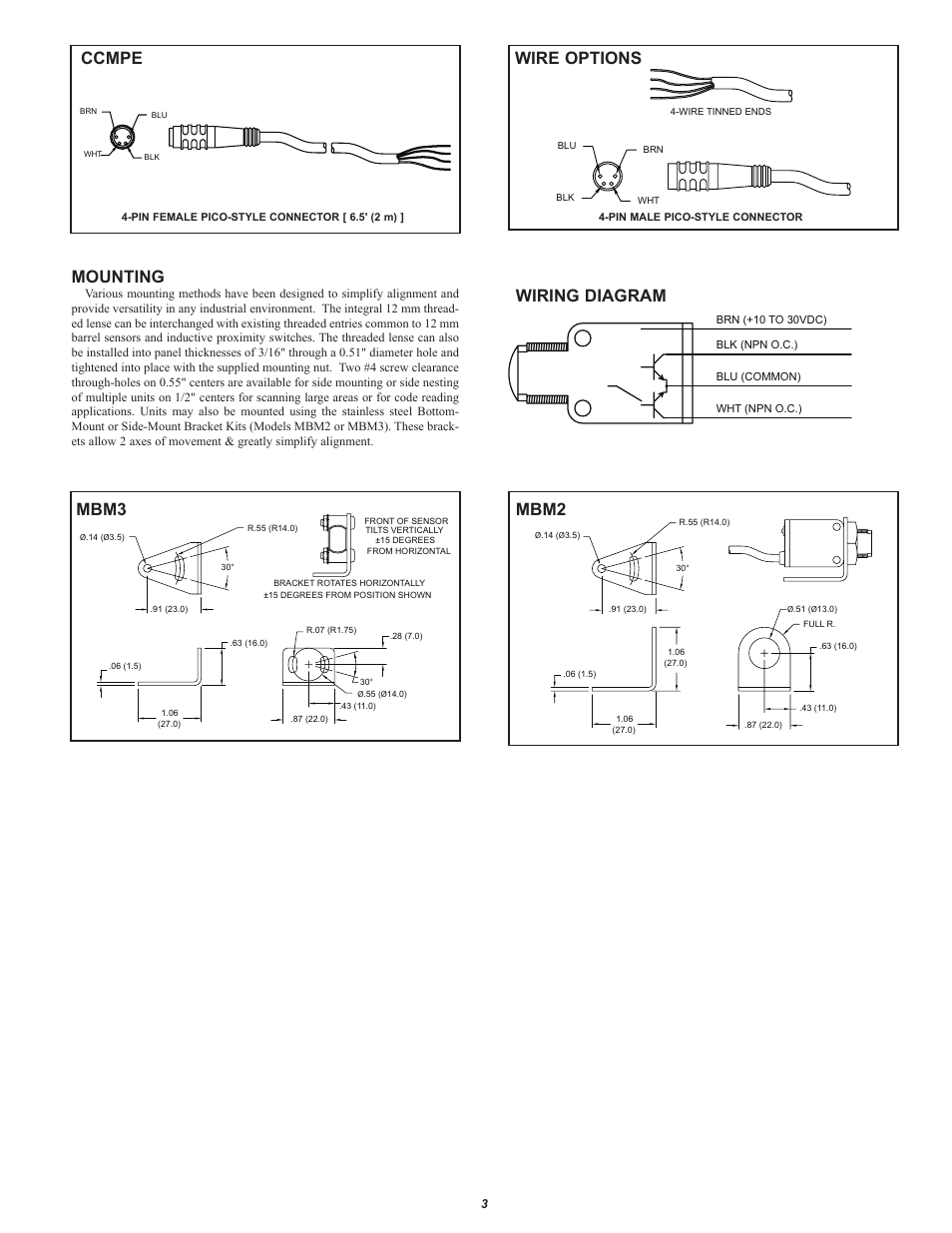 Mounting, Ccmpe wire options mbm3 mbm2 wiring diagram | Red Lion MINIATURE User Manual | Page 3 / 4