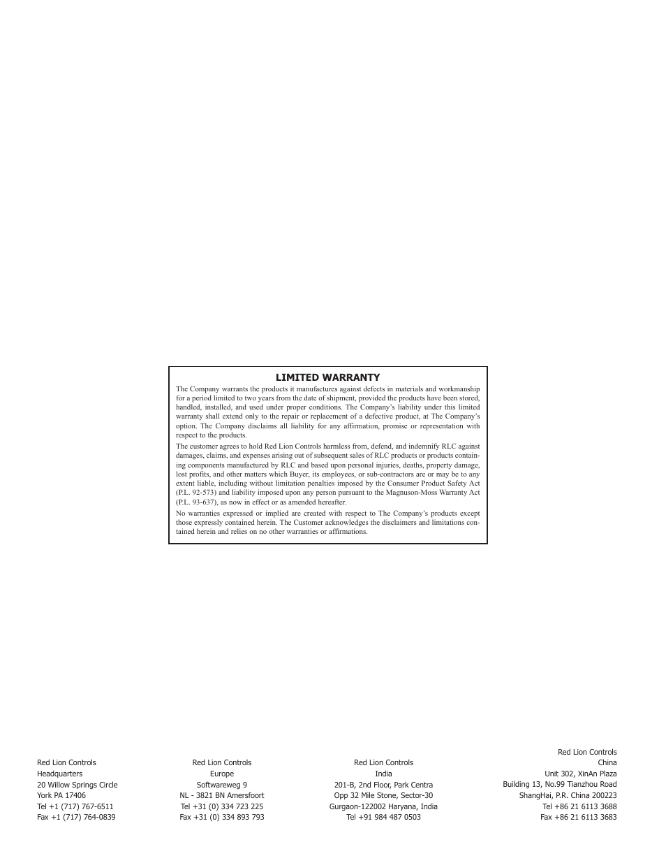Limited warranty | Red Lion MINIATURE User Manual | Page 4 / 4