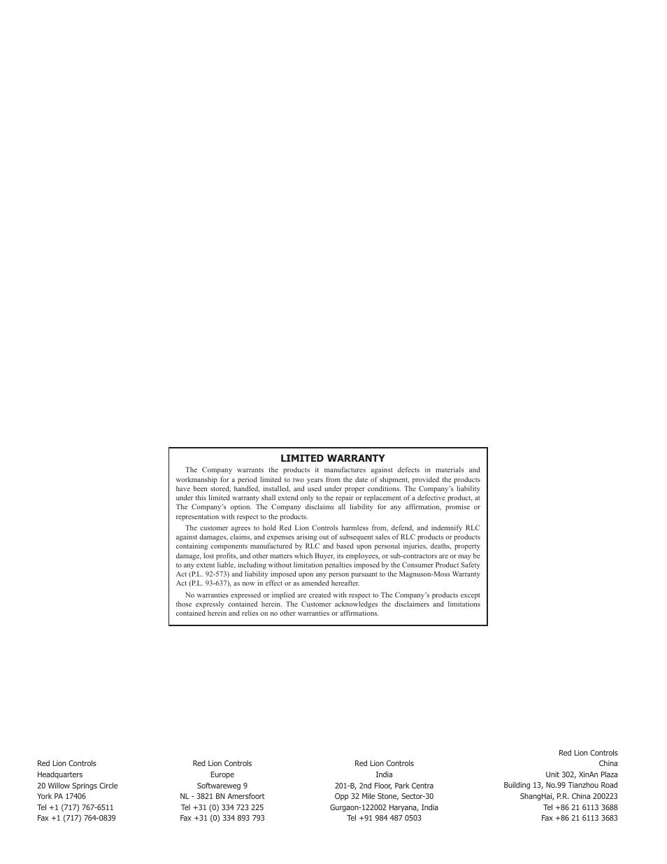 Limited warranty | Red Lion PSAFP - FLAT PACK User Manual | Page 4 / 4