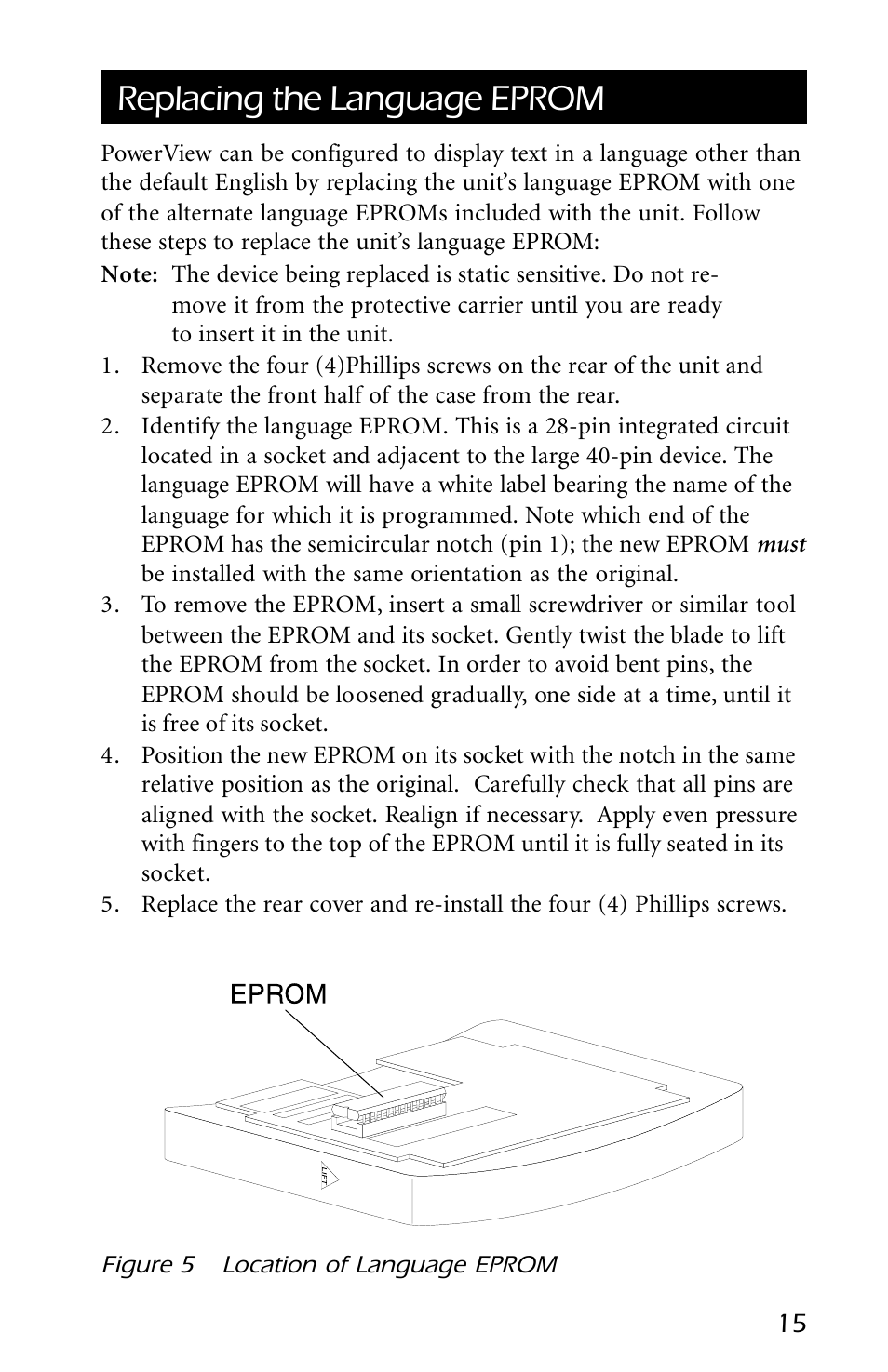 Replacing the language eprom | American Power Conversion AP9215 User Manual | Page 17 / 20