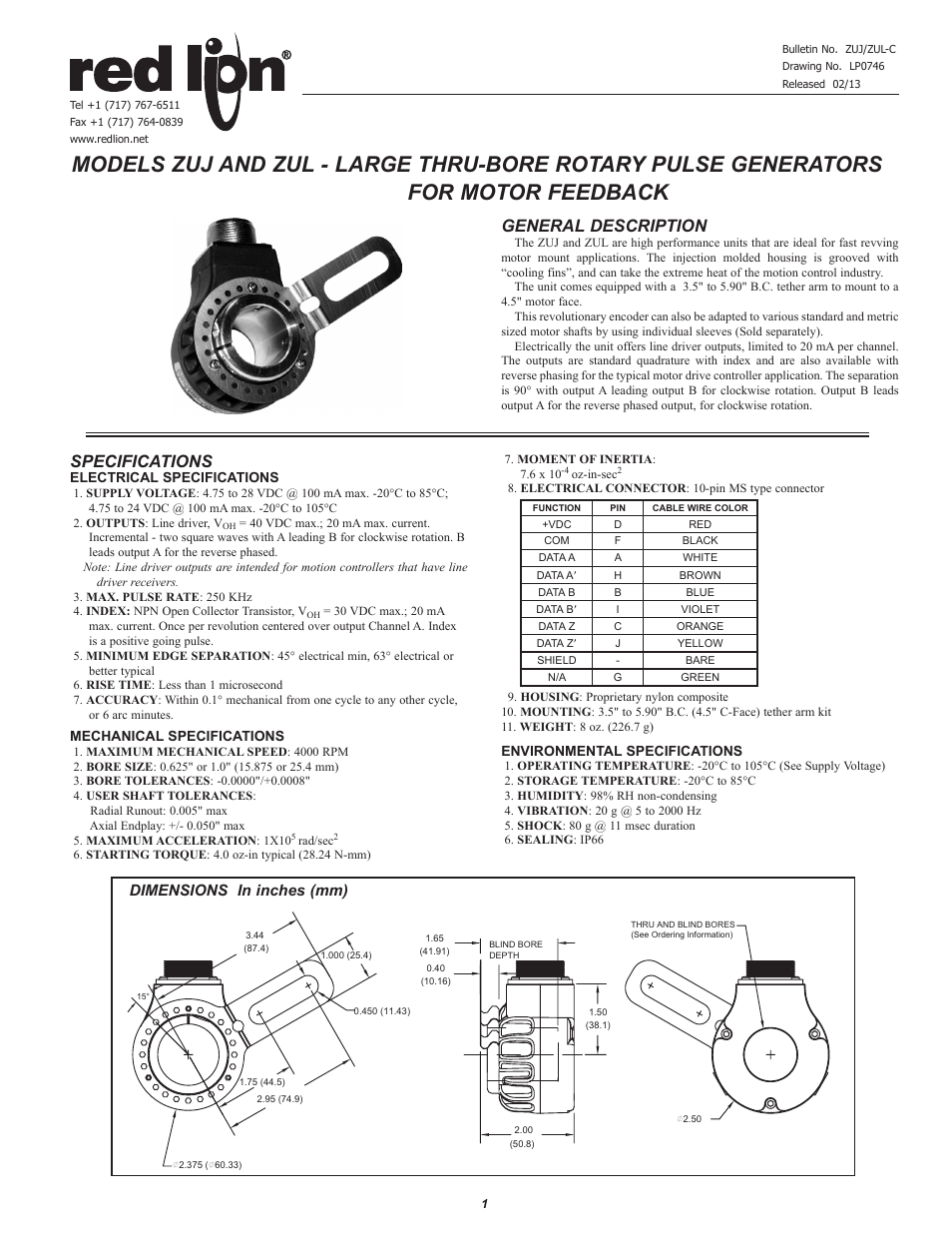 Red Lion ZUL - TETHER ARM MOUNT MOTOR FEEDBACK User Manual | 2 pages