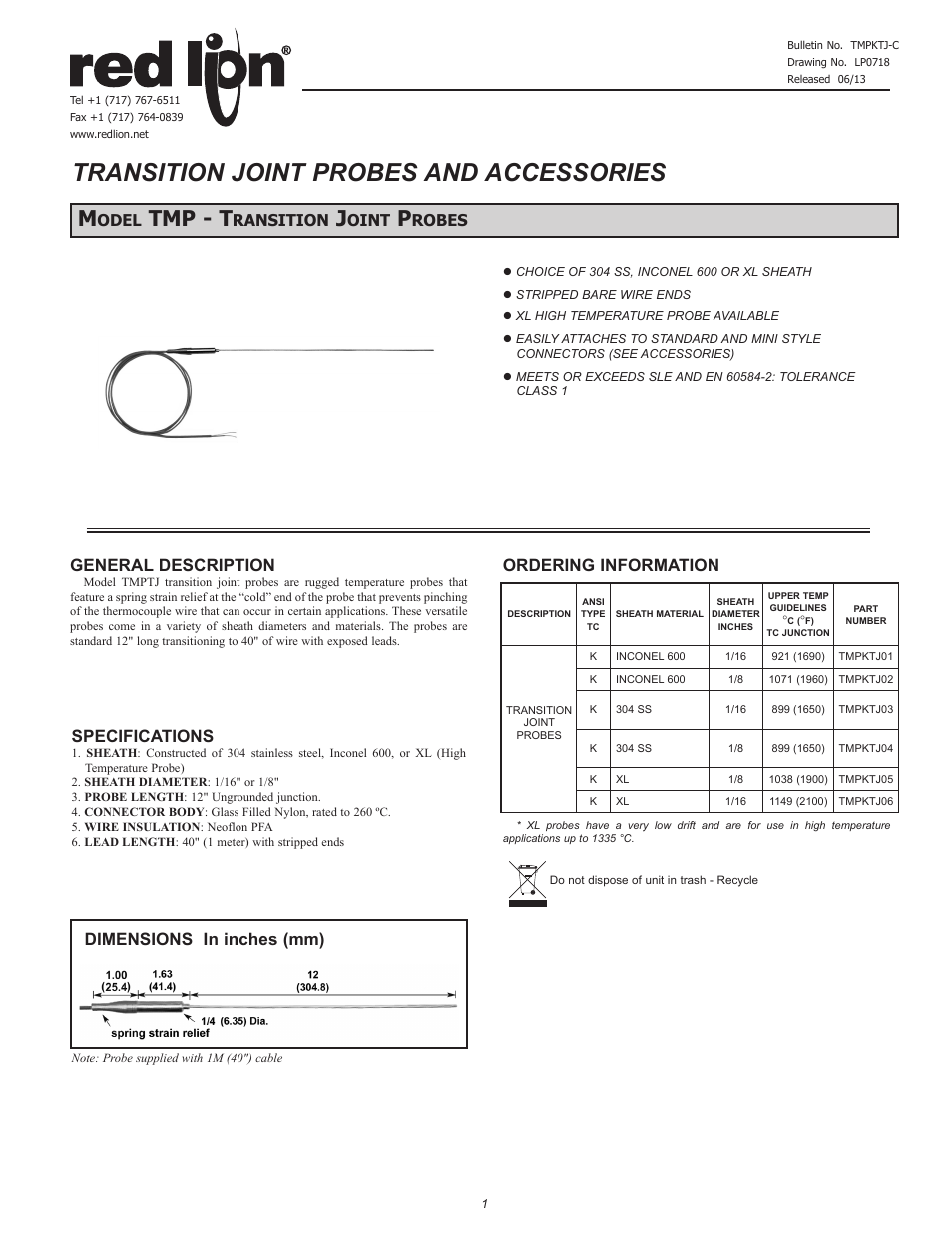 Red Lion TMPKTJ - TRANSITION JOINT User Manual | 2 pages