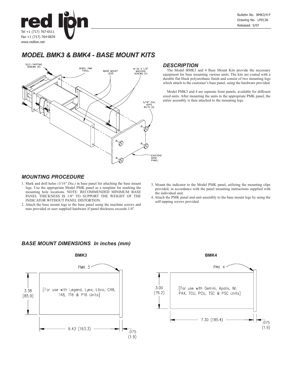 Red Lion BMK4 User Manual | 2 pages