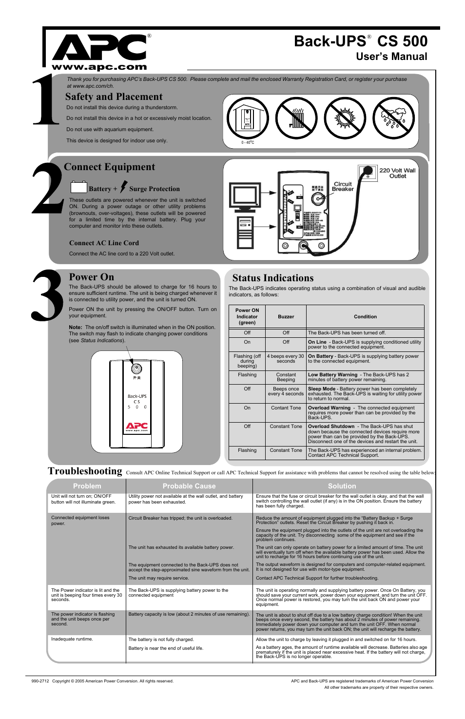 American Power Conversion Back-UPS CS 500 User Manual | 2 pages