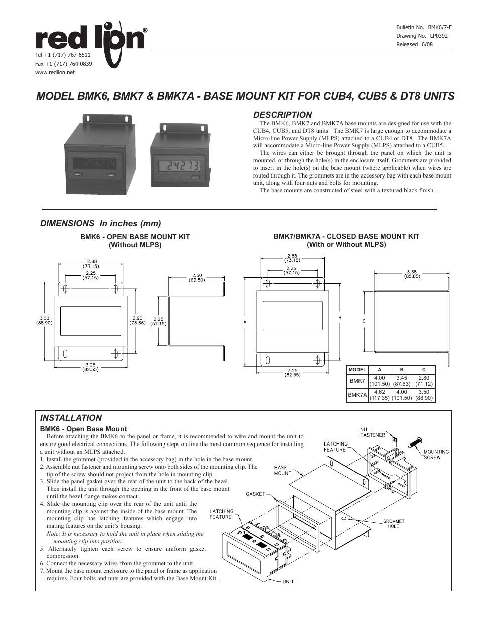 Red Lion BMK7A User Manual | 2 pages
