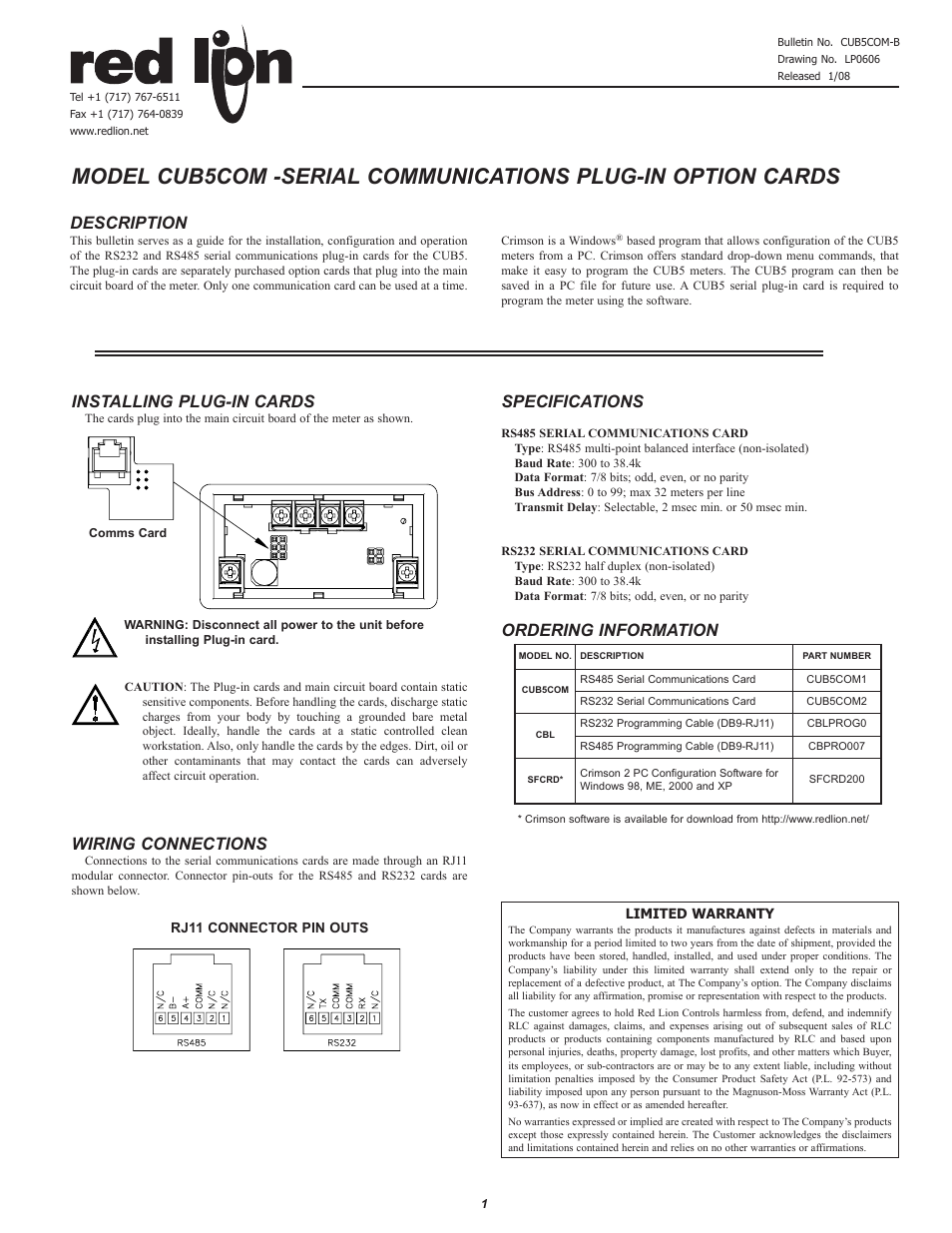 Red Lion CUB5COM (RS-232/RS-485) User Manual | 4 pages