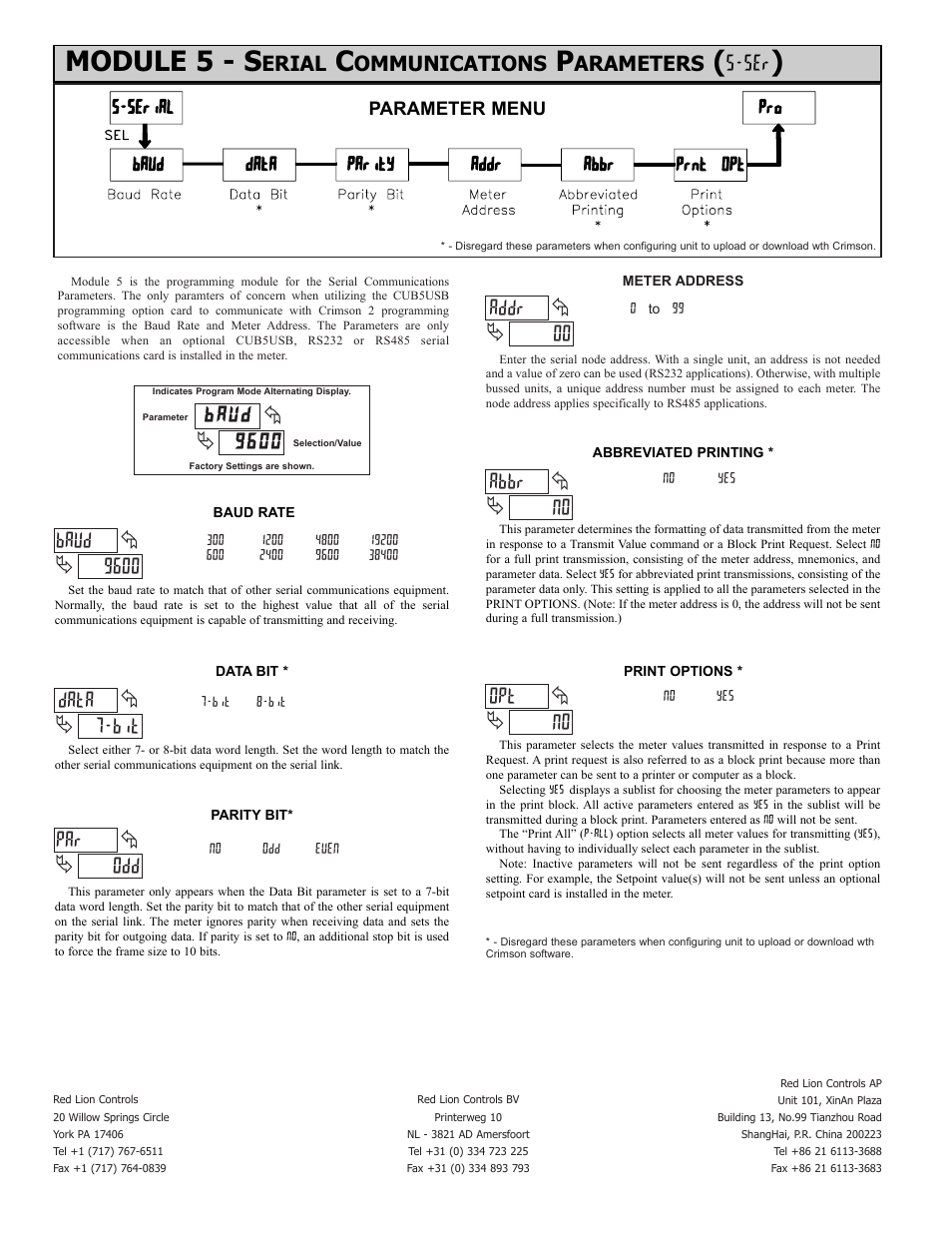 Module 5 - s, Ser ), 9600 baud | Bit data, Odd par, No abbr, No opt, C"6e, 00 addr, Erial | Red Lion CUB5USB (USB) User Manual | Page 2 / 2