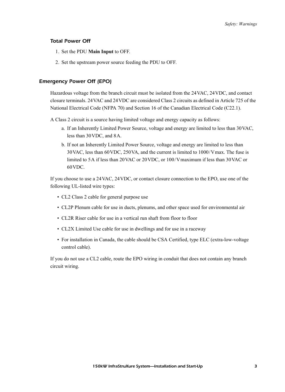 Total power off, Emergency power off (epo) | American Power Conversion PDU User Manual | Page 11 / 54