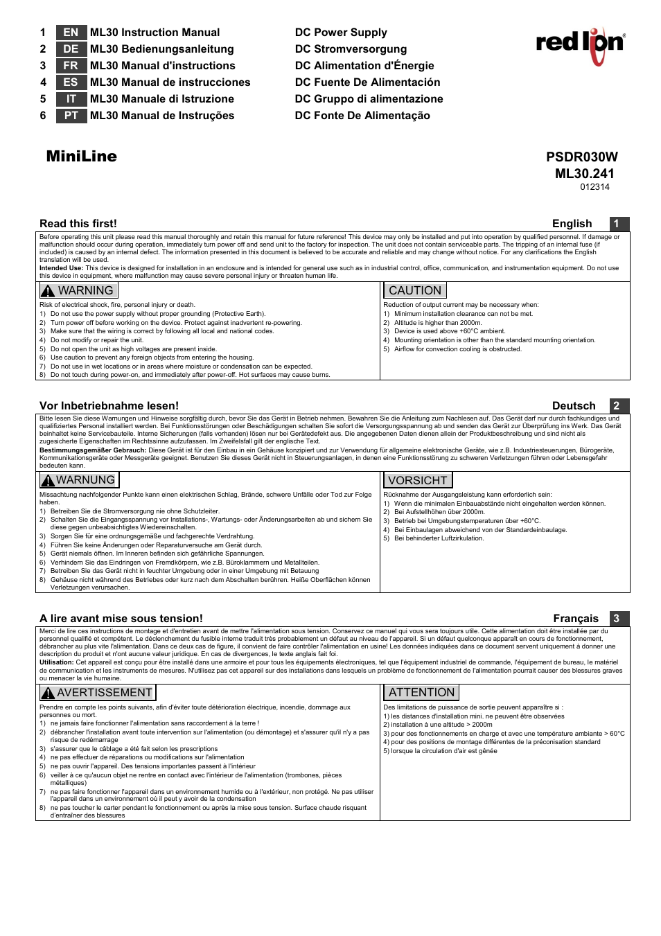 Red Lion PSDR030W User Manual | 4 pages